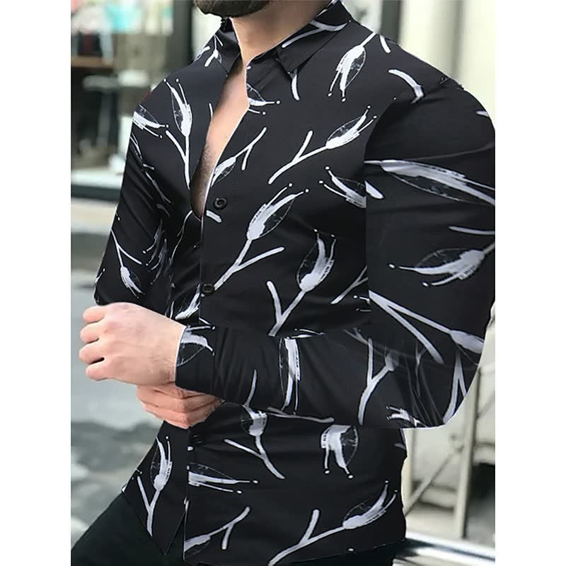 Men's long sleeve shirt with geometric print by R&G Boutique, featuring a modern, stylish design and a button-up front.