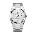 Men's Swiss quartz watch with butterfly clasp by R&G Boutique, featuring a sleek dial and stainless steel bracelet.