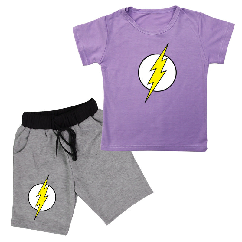 Kids' cotton short-sleeved T-shirt and shorts set with flash print design by R&G Boutique, perfect for casual wear.