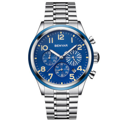 Men's quartz watch from R&G Boutique with a sleek silver dial and stainless steel band, stylish and modern accessory.