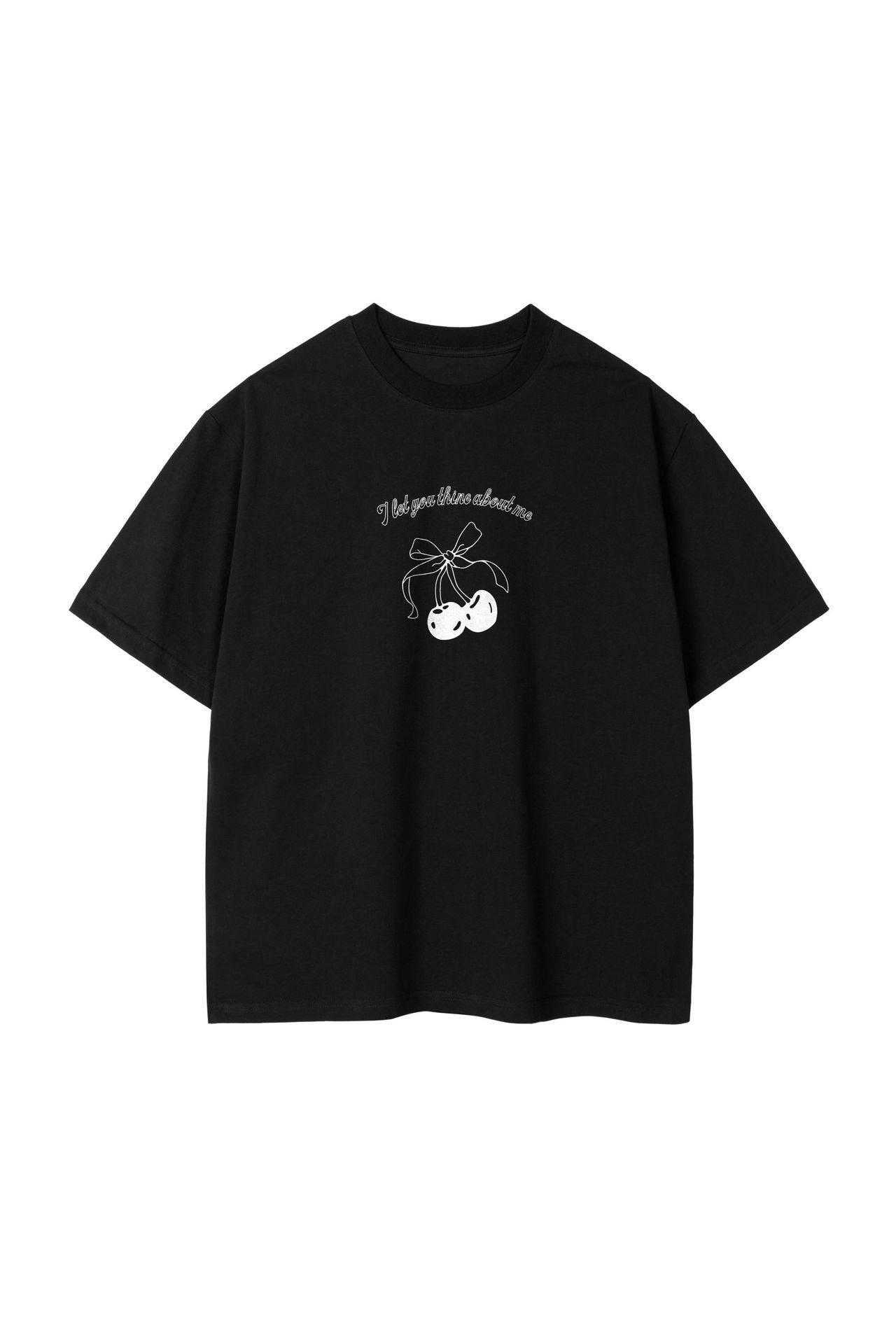 Cherry print loose round neck short sleeve top by R&G Boutique, casual shirt with vibrant cherry pattern and relaxed fit.