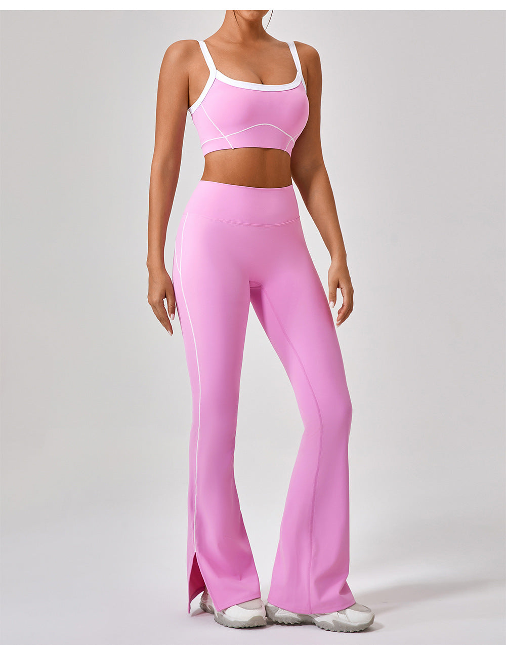 Women's outdoor sports yoga suit with spaghetti straps and contrast colors, R&G Boutique fitness set for active wear.