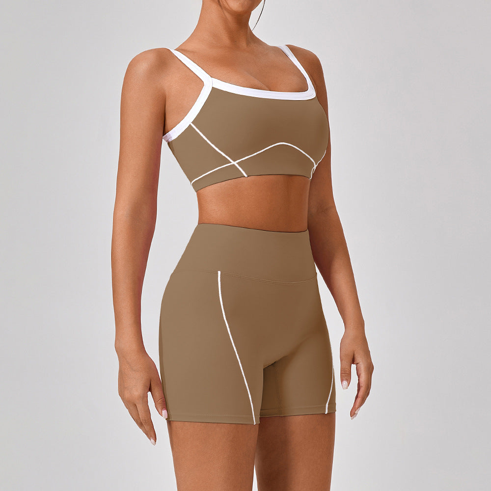 Women's outdoor sports yoga suits by R&G Boutique, spaghetti strap contrast color fitness set with comfortable, stylish workout clothes.