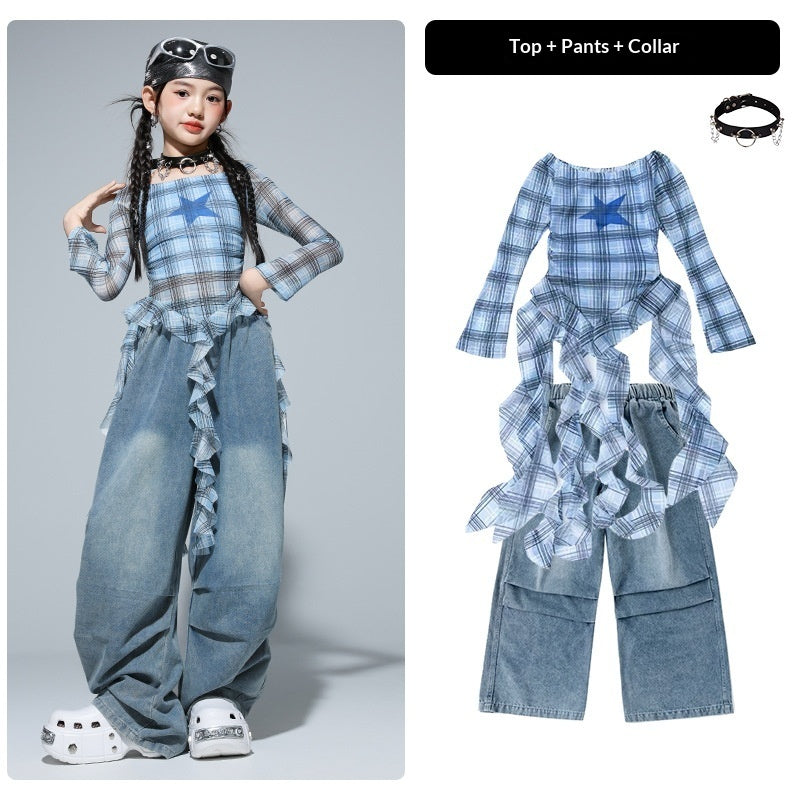 Girls street dance outfit set by R&G Boutique featuring trendy hip-hop style clothing for kids, including colorful tops and pants.