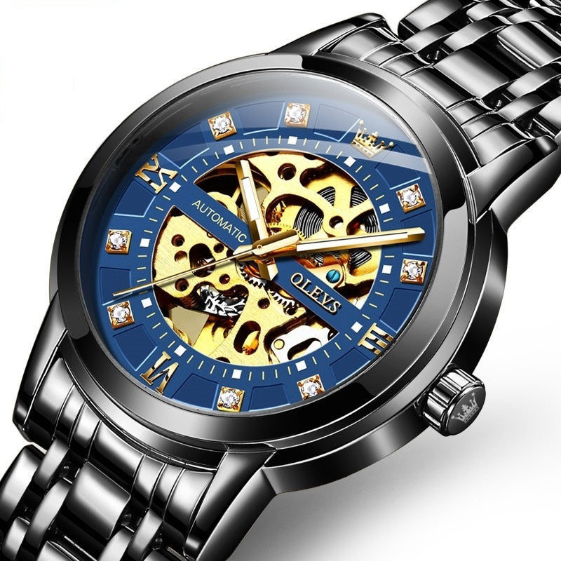 Men's automatic mechanical hollowing watch by R&G Boutique with a sleek design and visible inner mechanisms.