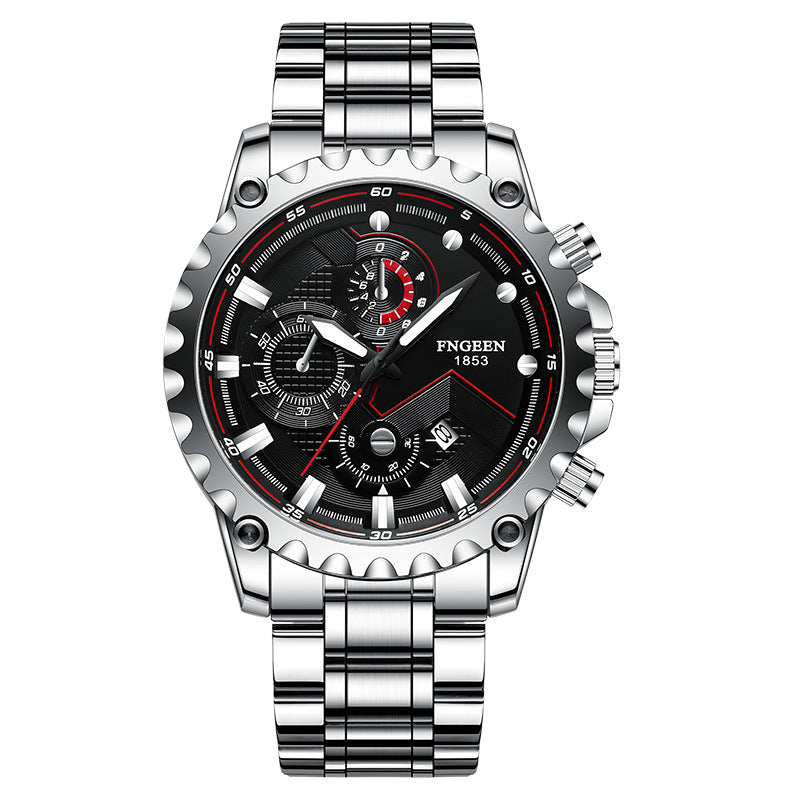Men's waterproof sports stainless steel watch by R&G Boutique, featuring a sleek design and durable build for active wear.