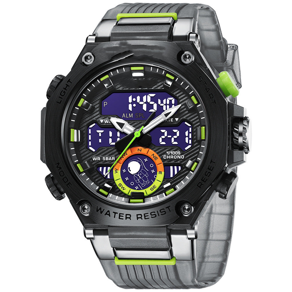 Men's casual alloy multifunctional watch with black dial and silver strap, stylish accessory from R&G Boutique.