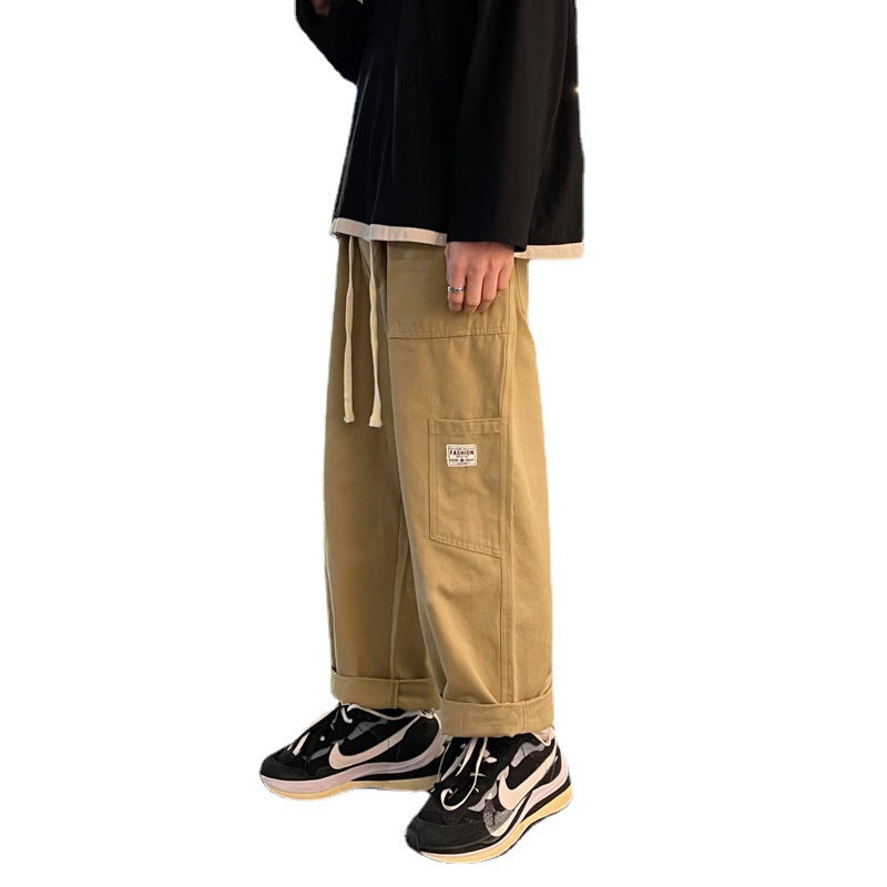 Japanese casual solid color loose trousers by R&G Boutique, featuring a relaxed fit and minimalist design.