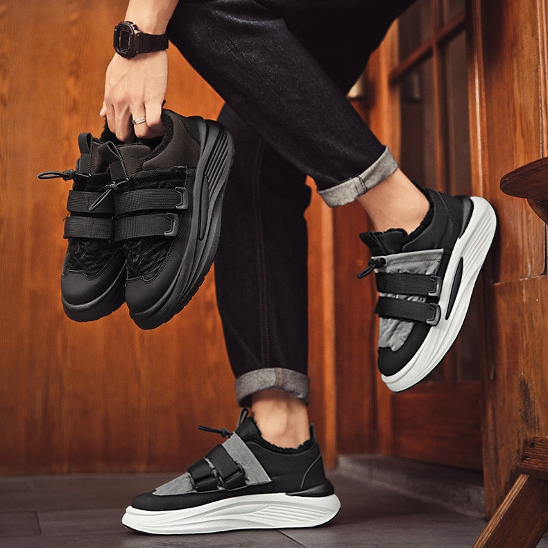 Men's R&G Boutique sports and leisure platform sneakers with white and black design, featuring thick rubber soles and stylish details.