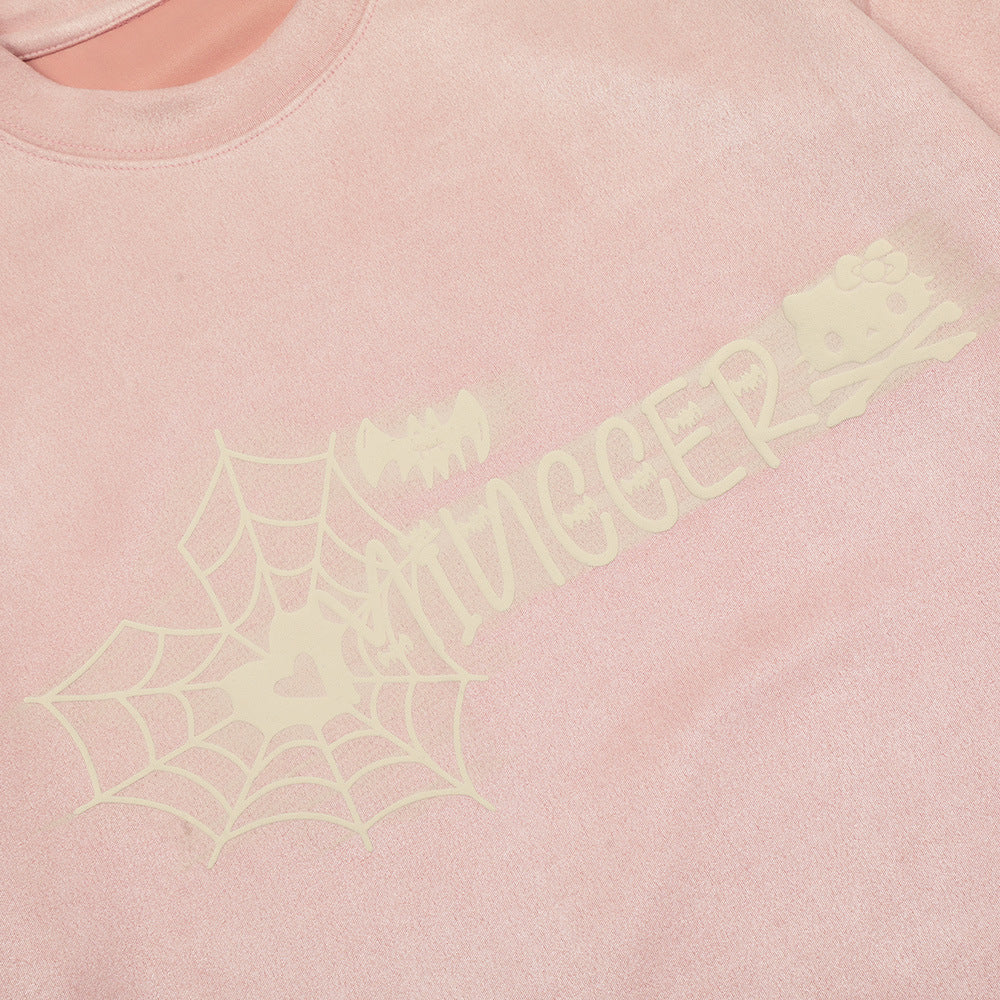Short-sleeve T-shirt with a spider web letter print from R&G Boutique, featuring a black fabric and graphic design.