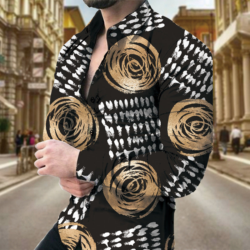 R&G Boutique men's long sleeve shirt with a geometric print, featuring a stylish pattern and classic collar for a modern look.