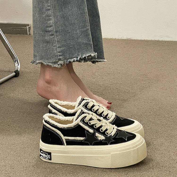 Women's denim canvas shoes with thick soles by R&G Boutique, featuring stylish design and sturdy construction.