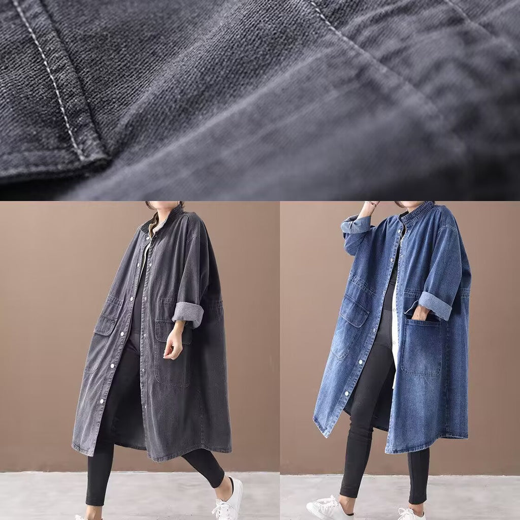 Elegant Korean style denim shirt dress by R&G Boutique featuring a slim fit, vintage design, single-breasted coat look, versatile fashion.