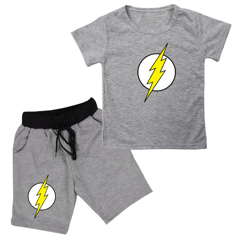 Kids' cotton T-shirt and shorts set with flash print design, short sleeves, and comfortable fit from R&G Boutique.
