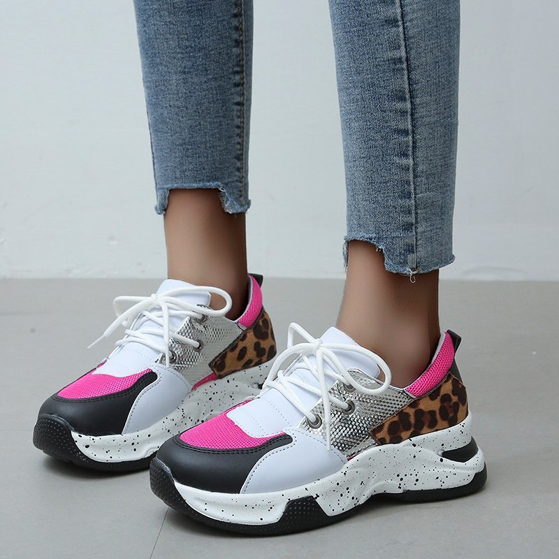 Leopard print women's lace-up sneakers by R&G Boutique, designed for walking and running, with sporty and stylish look.