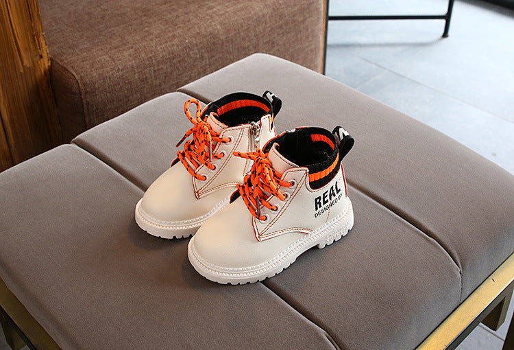 Kids' cotton Martin boots by R&G Boutique featuring warm lining, side zipper, and stylish design for children's fashion.