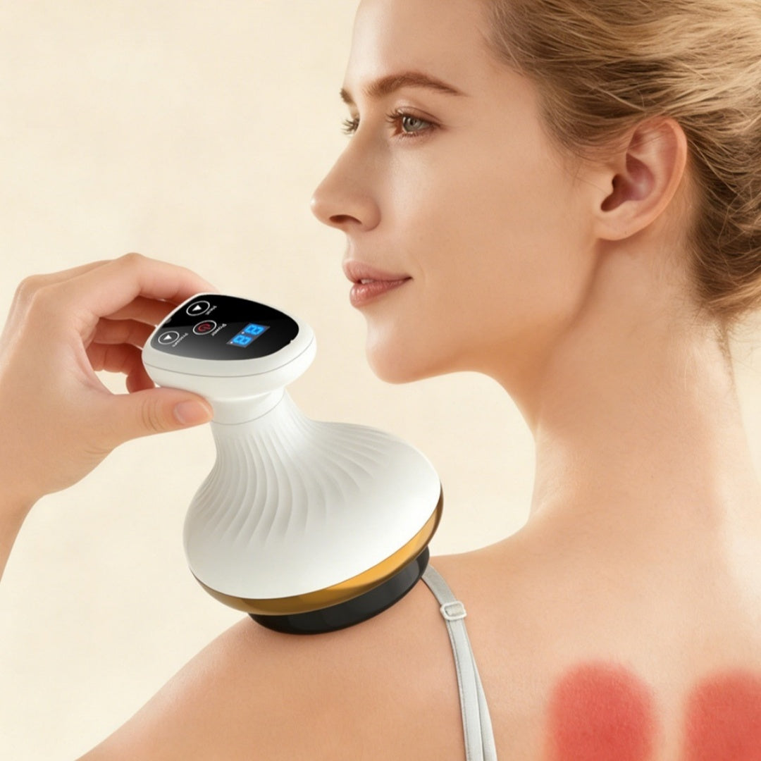 Electric Meridian Brush by R&G Boutique for abdominal massage, featuring a handheld body care device with ergonomic design.