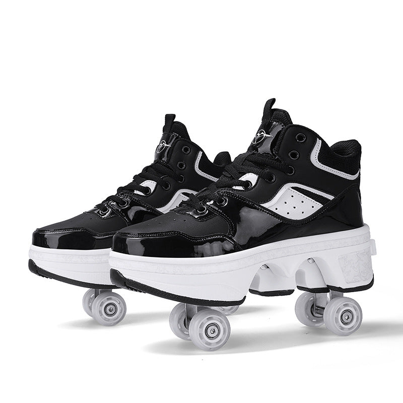 Women's fashionable minimalist retractable roller skates by R&G Boutique, showing sleek design and compact, foldable features.