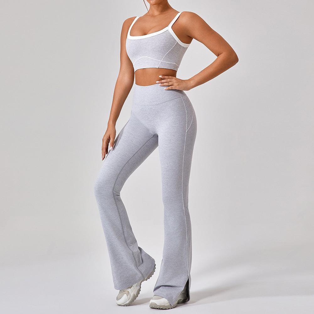 Women's outdoor sports yoga suit by R&G Boutique featuring spaghetti straps and contrast color fitness set for active wear.