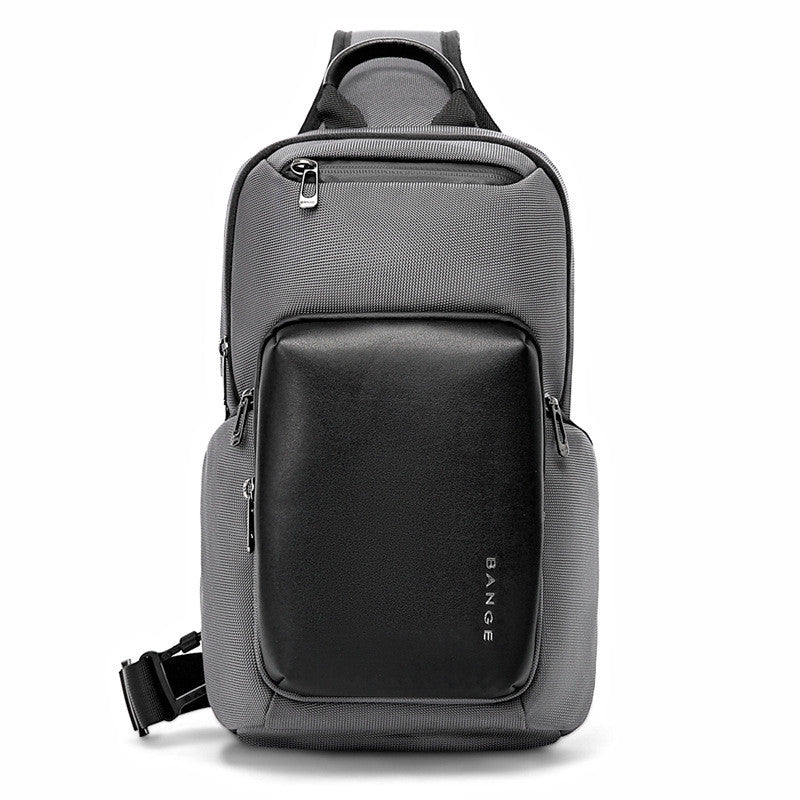 R&G Boutique BANGE men's chest bag with large capacity, black crossbody bag showing adjustable strap and spacious main compartment.