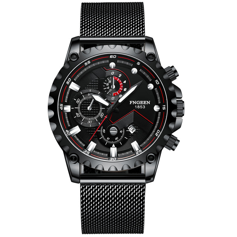 Men's waterproof sports stainless steel watch by R&G Boutique with a sleek dial and durable band, ideal for active wear.