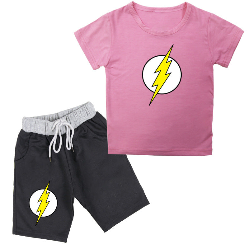 Kids' cotton short-sleeved T-shirt and shorts set with flash print, casual summer outfit from R&G Boutique.