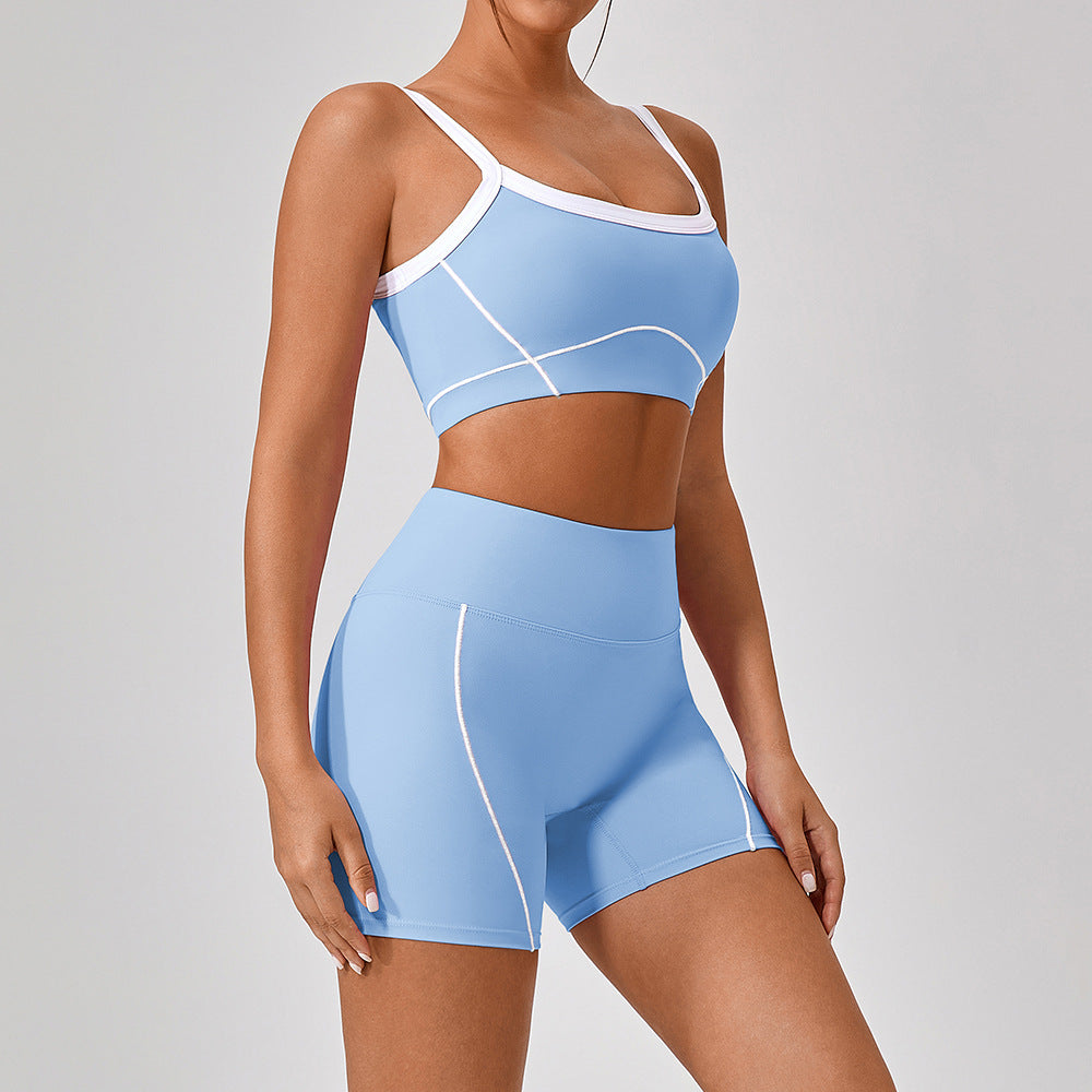 Women's outdoor sports yoga suit with spaghetti straps and contrast colors, fitness set from R&G Boutique
