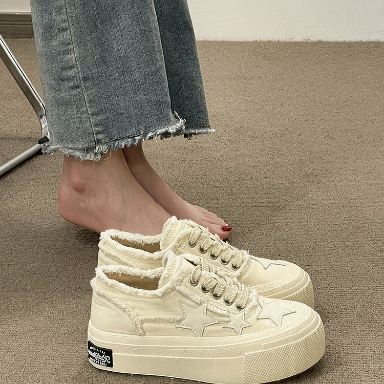 Women's thick-soled denim canvas shoes by R&G Boutique, featuring a stylish casual design and durable fabric.