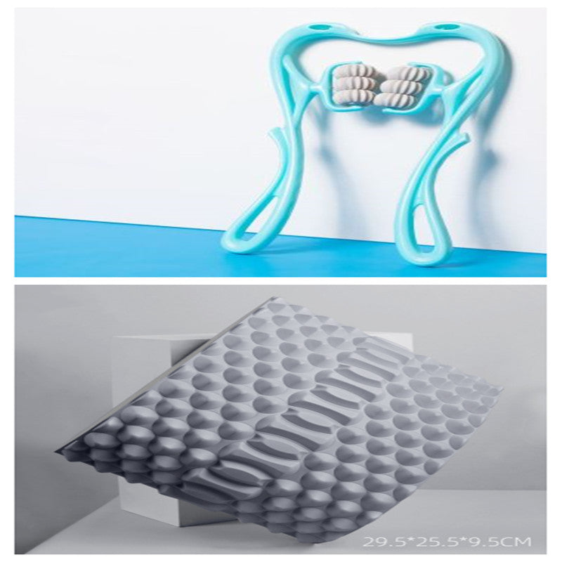 R&G Boutique six-wheel manual neck massager with roller for pain relief, showing the six-wheel design and ergonomic handle.