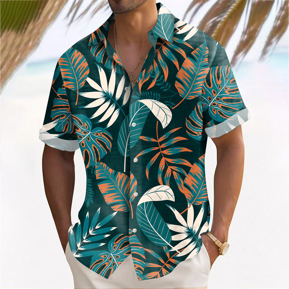 Hawaii Beach men's casual print shirt by R&G Boutique featuring tropical island design and vibrant colors.