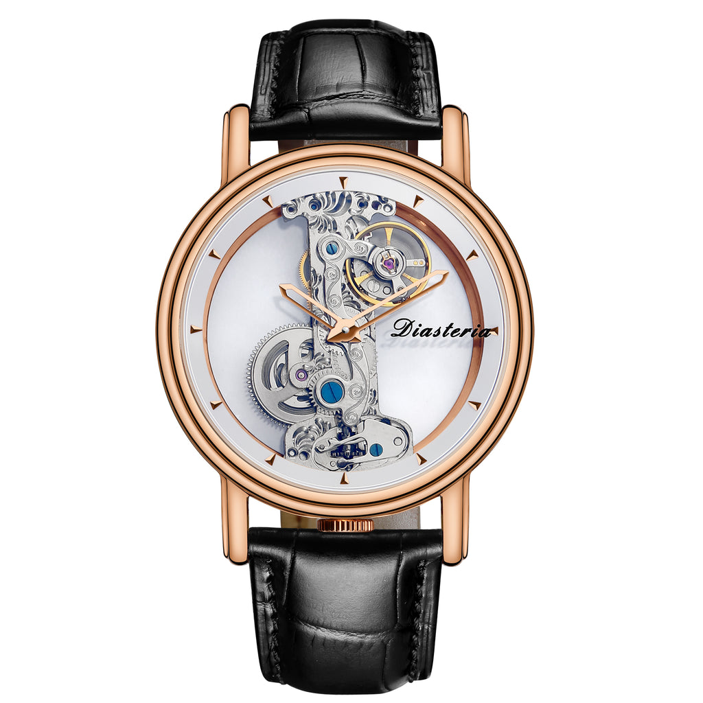 R&G Boutique double-sided hollow men's automatic mechanical watch showing intricate dial design and stainless steel strap