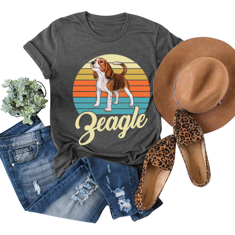 Little Hound Print Short Sleeve T-Shirt by R&G Boutique, featuring a playful dog graphic on soft cotton fabric.