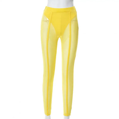 High Waist Slim Fit Elastic Waistband Skinny Leggings Hip Lifting Women Mesh Sheer Skinny Leggings Club Wear