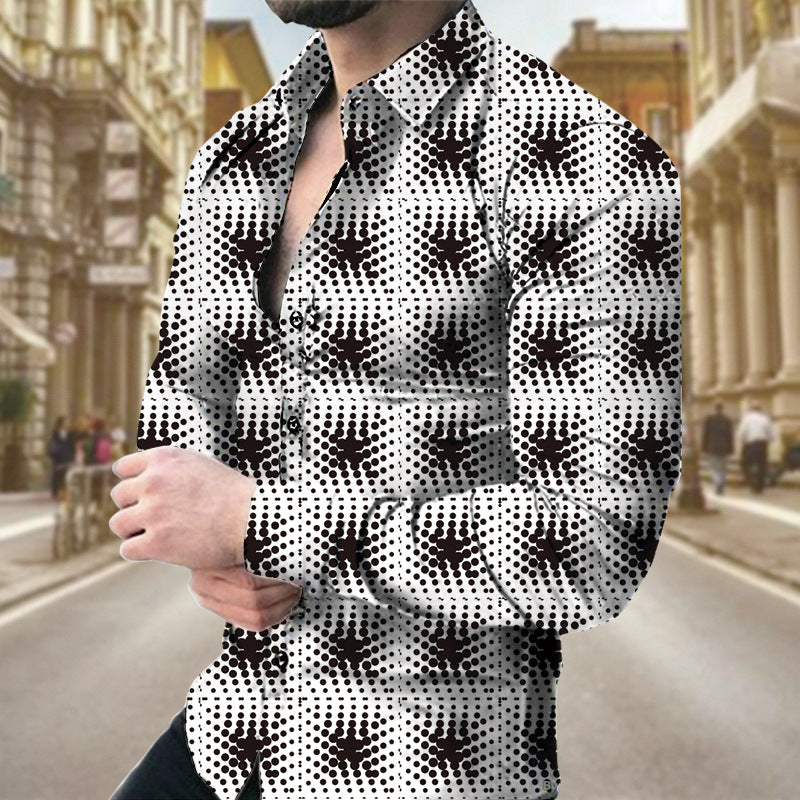 Men's long sleeve shirt with geometric print by R&G Boutique, featuring a stylish pattern and casual fit.