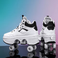 Women's fashionable minimalist retractable roller skates from R&G Boutique, showcasing sleek design and adjustable wheels.