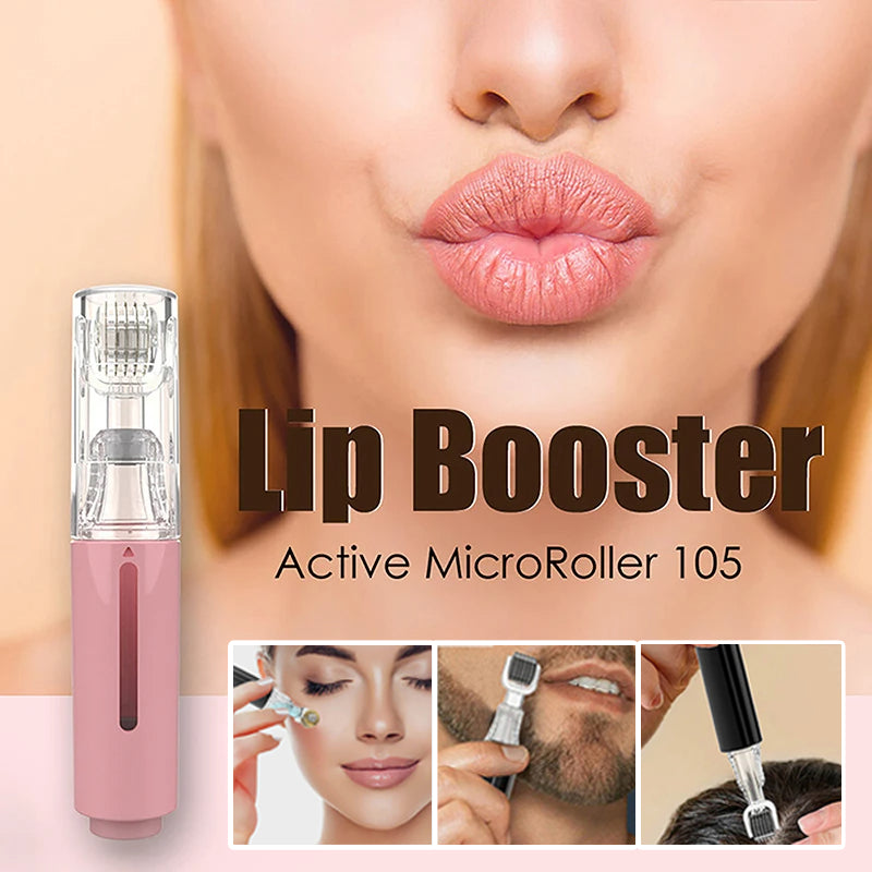 R&G Boutique 3-in-1 lip care and hair growth roller with needle treatment for beard and scalp, featuring serum application.