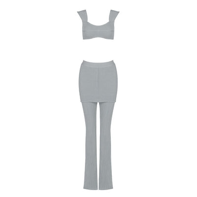 Tank Top Pants Two Piece Set Camisole Stretch Knit Flare Pants Bandage Crop Tops Full Length Pants Suit New High Quality