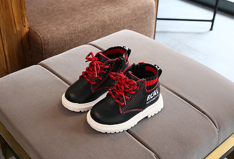 Kids' cotton Martin boots by R&G Boutique with warm lining and side zipper, stylish kids' fashion footwear.