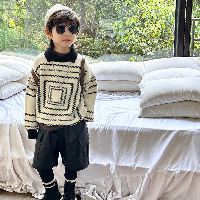 R&G Boutique kids' retro boy sweater in autumn and winter thick material, featuring a cozy, warm design for babies.