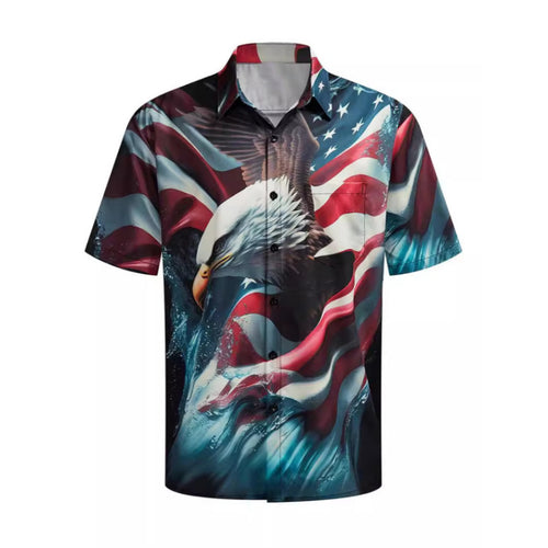 Casual Flag Animal Print Hawaiian Shirt by R&G Boutique featuring vibrant animal and flag patterns on lightweight fabric.