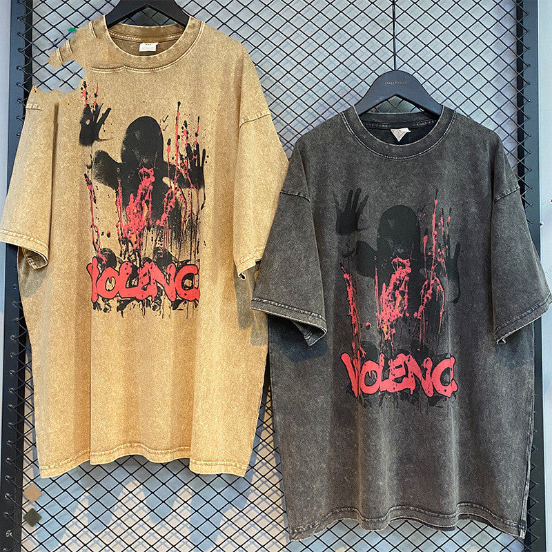R&G Boutique TeeBatik distressed print short sleeve T-shirt with wash effect, casual men's or women's top with unique design.