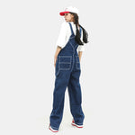 Men's loose denim jumpsuit by R&G Boutique featuring working bib top pants and durable denim fabric.