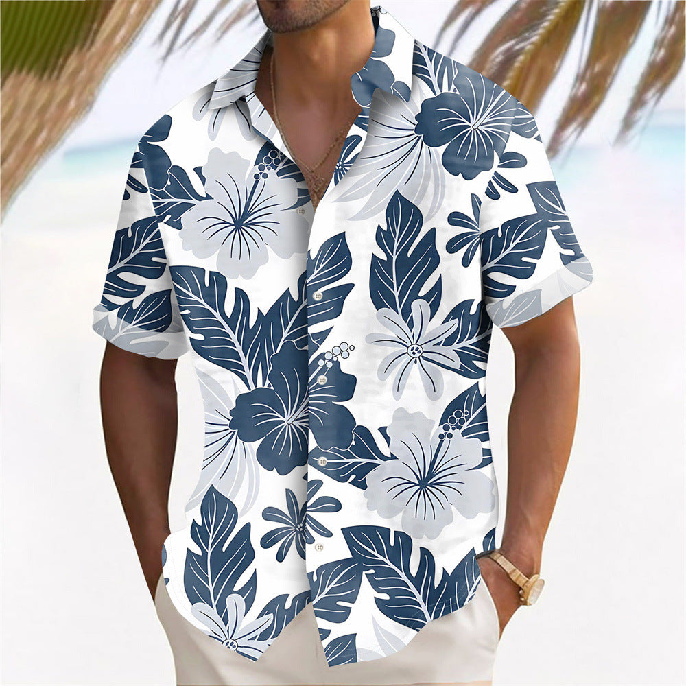 Hawaii Beach men's casual print shirt by R&G Boutique featuring tropical island design and vibrant colors.