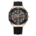 Men's Six-pin Tape Quartz Watch by R&G Boutique with a sleek black dial and stainless steel strap.