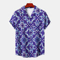 Men's short sleeve beach shirt by R&G Boutique with ethnic print design, featuring vibrant patterns and lightweight fabric.