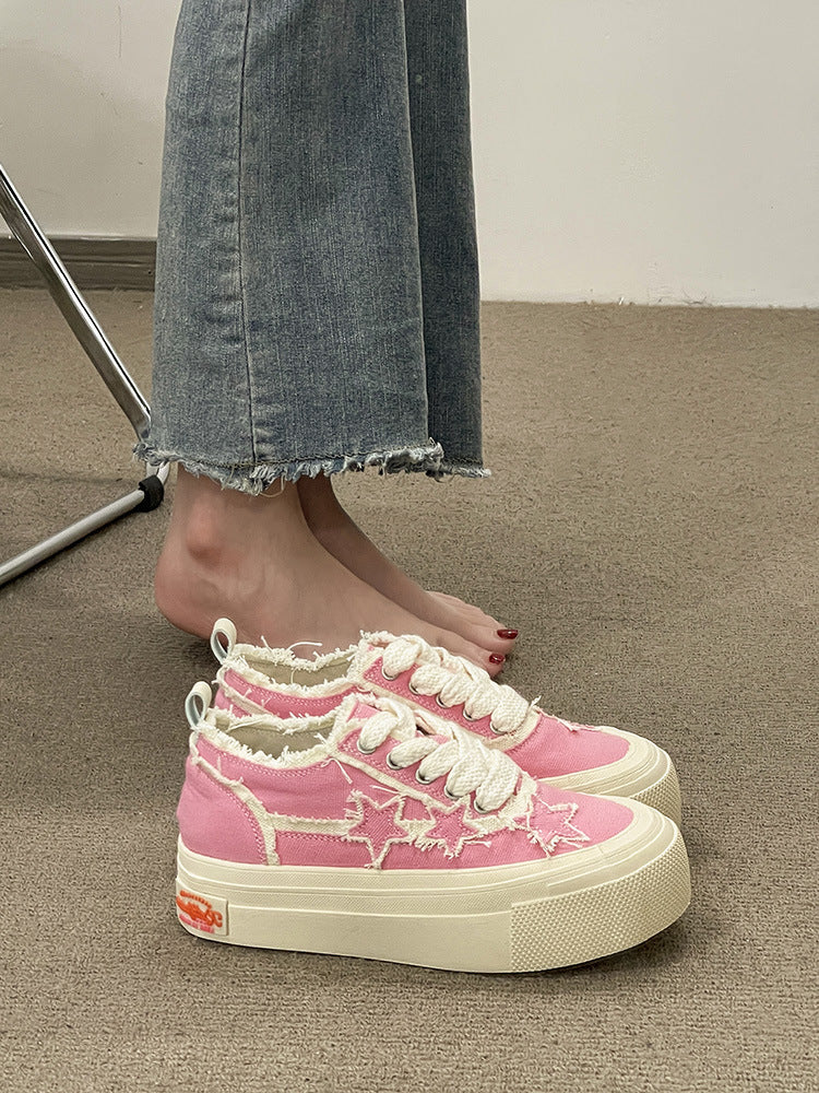 Women's thick-soled denim canvas shoes by R&G Boutique, featuring a stylish casual design and durable construction.