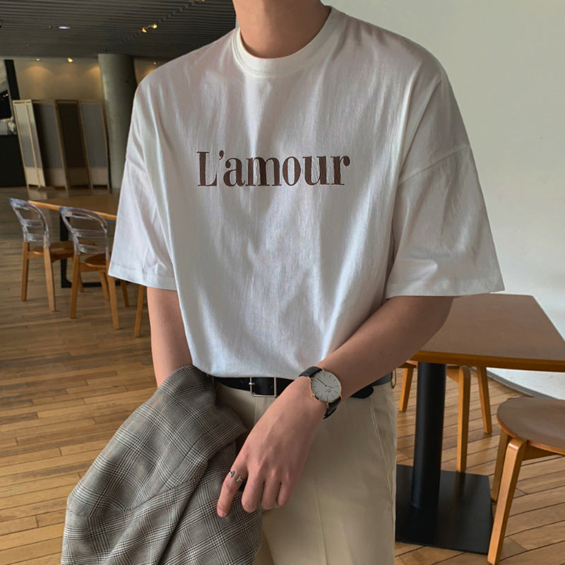 Letter print R&G Boutique casual loose shirt with long sleeves and relaxed fit, featuring stylish letter graphics on soft fabric.