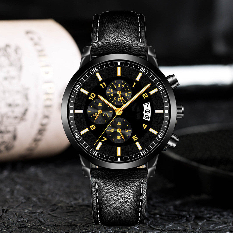 Men's R&G Boutique alloy quartz watch with luminous dial and calendar display, showcasing a sleek business design.