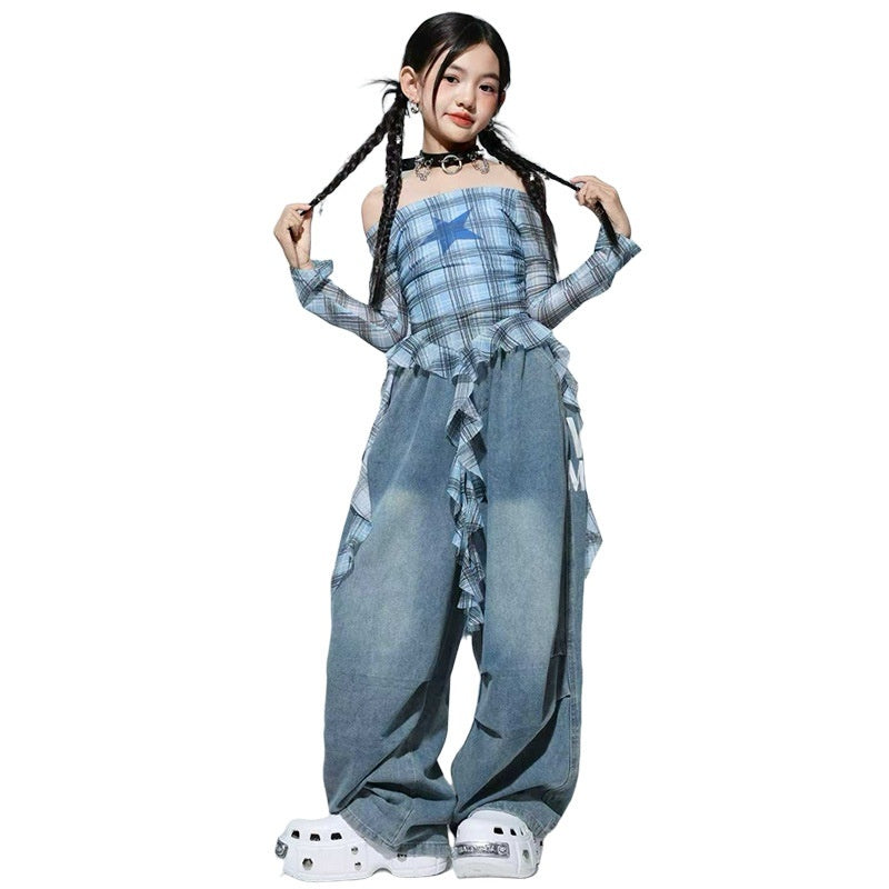 Girls hip-hop street dance outfit set by R&G Boutique featuring trendy, colorful clothing for kids' dance performances.