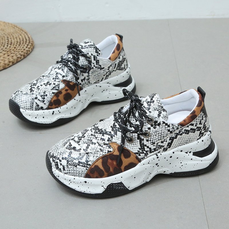 Leopard print women's sneakers with laces, designed for walking, running, and sports by R&G Boutique.